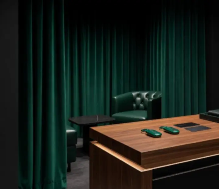 Zbliżenie na elegancką kartę członkowską Polverastika Lounge leżącą na drewnianym stole